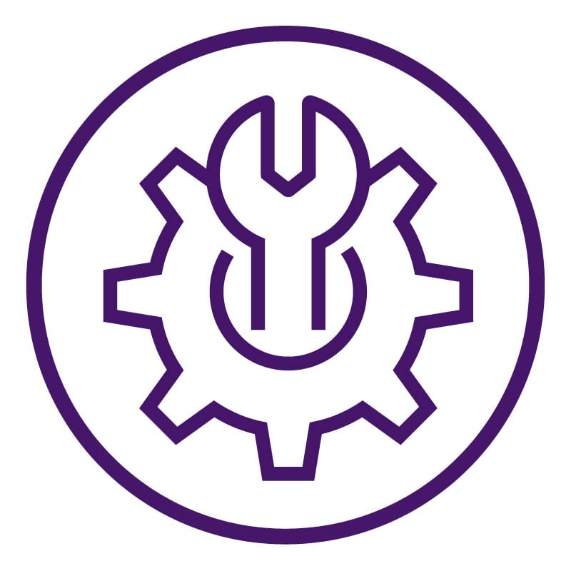 a logo of a gear with a wrench