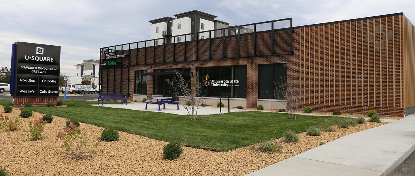 Photo of the new Maverick Innovation Gateway building at U-Square near campus