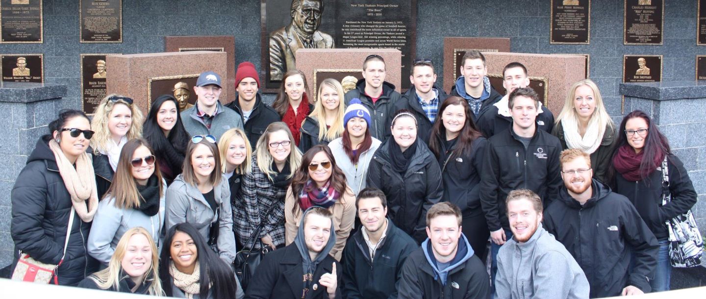Big group of Minnesota State University students outside the New-York Yankee stadium